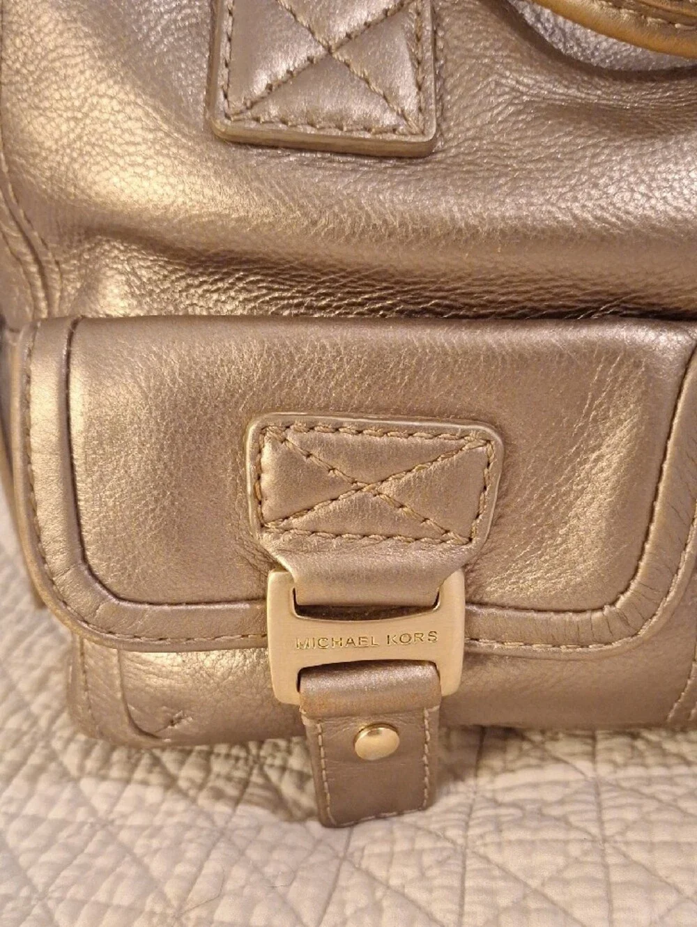 Michael Kors Metallic Taupe Satchel with Gold Hardware